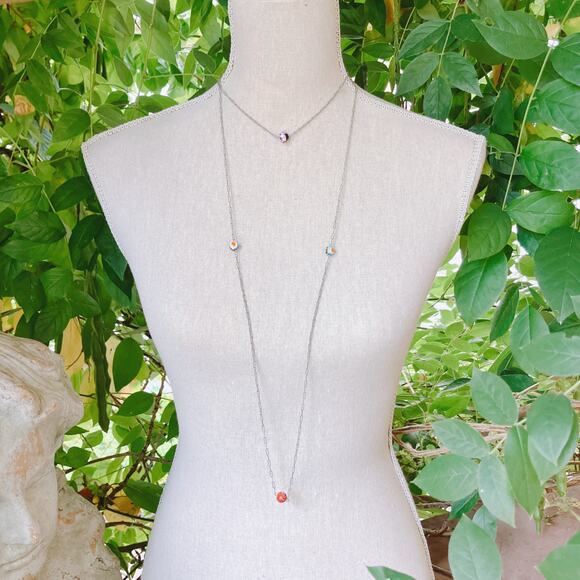 VTG 1950s 60s Millefiori Glass Bead Necklace Long Opera Silver Tone 54" Colorful - Picture 5 of 14